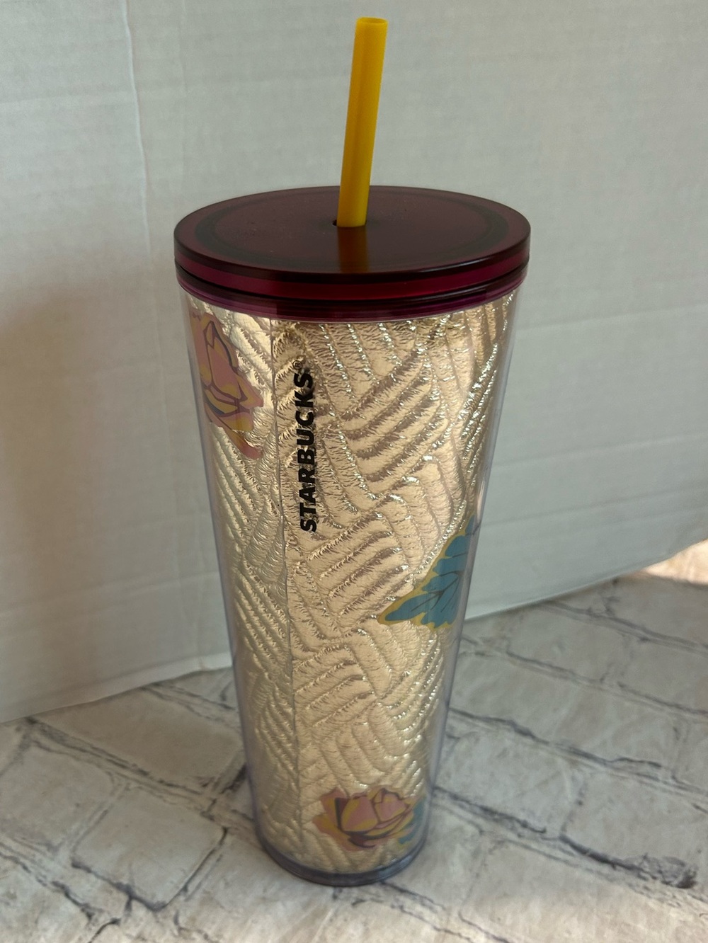 STARBUCKS GOLD QUILTED ROSE VENTI TUMBLER FALL (2020) COLLECTION 24 OZ